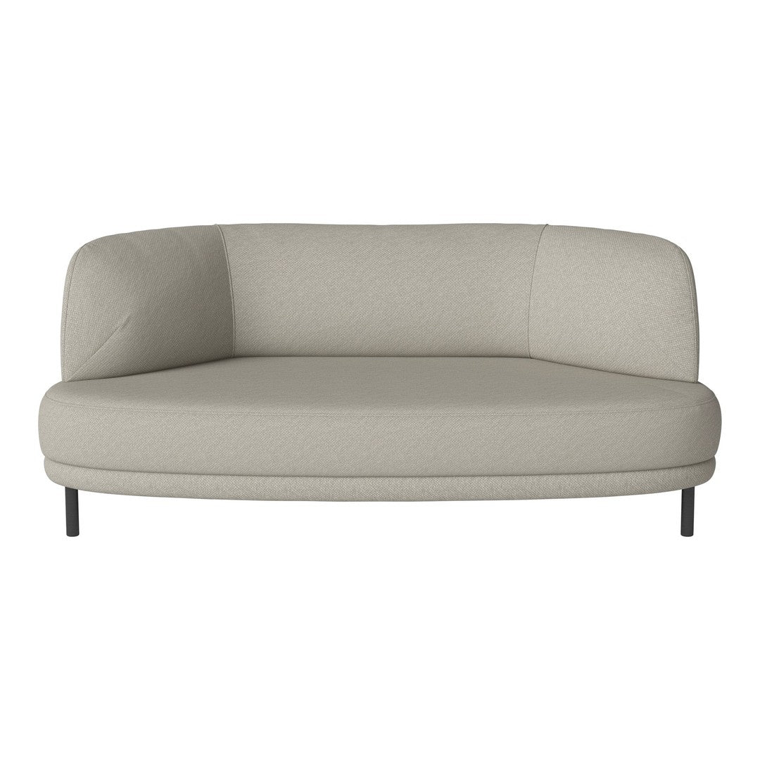 Light gray, curved sofa with smooth fabric and minimalist design, featuring a seamless pattern and modern metal legs.