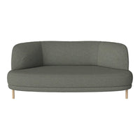 Curved gray sofa with a smooth fabric texture and natural wood legs, perfect for modern living spaces.
