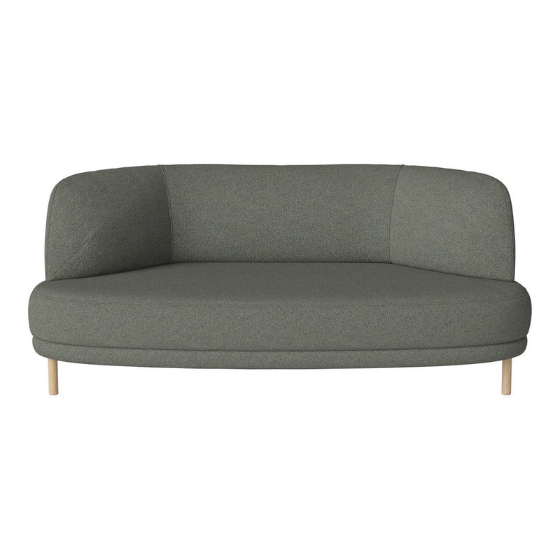 Curved gray sofa with a smooth fabric texture and natural wood legs, perfect for modern living spaces.