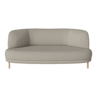 Light gray curved sofa with a smooth fabric texture and wooden legs, offering a minimalist and modern design.
