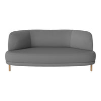 Stylish modern gray sofa with soft curves and natural wood legs, perfect for contemporary living spaces.
