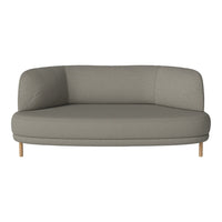 Curved light gray sofa with a smooth fabric texture and natural wood legs, perfect for modern living spaces.