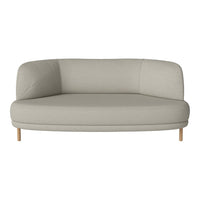 Light gray fabric sofa with a curved design and natural wood legs, featuring a simple and modern aesthetic.