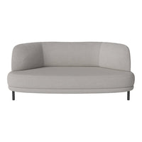 Light gray upholstered curved sofa with smooth, modern design. Perfect for contemporary living spaces.