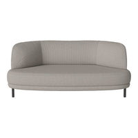 Light gray curved sofa with subtle textured pattern and minimalist design, perfect for modern interior decor.