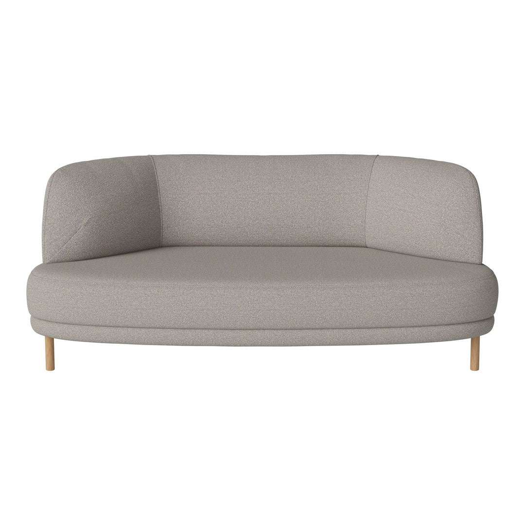 Light gray curved sofa with textured fabric and natural wooden legs, perfect for modern interiors.