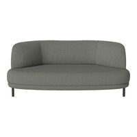 Gray curved sofa with a smooth, minimalist design and soft fabric texture, perfect for modern decor.