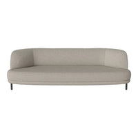Curved beige sofa with a smooth, solid fabric design and black metal legs, perfect for modern interiors.