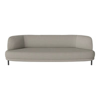 Light gray, solid fabric sofa with a smooth, rounded design and sleek black legs, perfect for modern interiors.