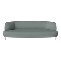 Modern light gray curved sofa with clean lines and wooden legs, perfect for contemporary living spaces.