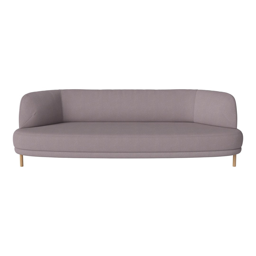 Light gray, minimalist curved sofa with smooth upholstery and wooden legs, perfect for modern decor.