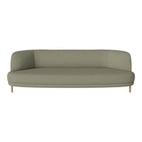 Sleek olive green sofa with clean lines and textured fabric, featuring natural wooden legs. Ideal for modern interiors.