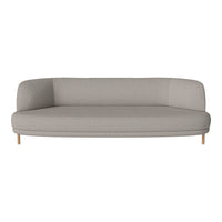 Curved gray sofa with a smooth, minimalist texture and light wooden legs, perfect for modern interiors.