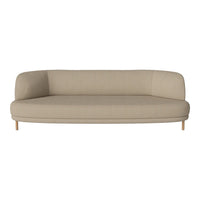 Beige upholstered sofa with a smooth, minimalist design and light wooden legs. Perfect for modern interiors.