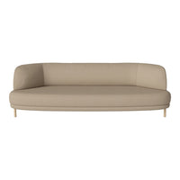 Beige modern sofa with a smooth, curved design and light wooden legs, perfect for minimalistic decor.
