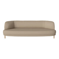 Beige, minimalist sofa with smooth fabric and natural wood legs, perfect for modern living spaces.