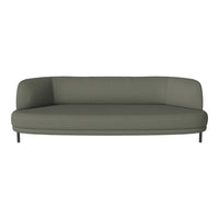 Sleek modern sofa in muted olive green, featuring a smooth texture and minimalist design. Ideal for contemporary decor.