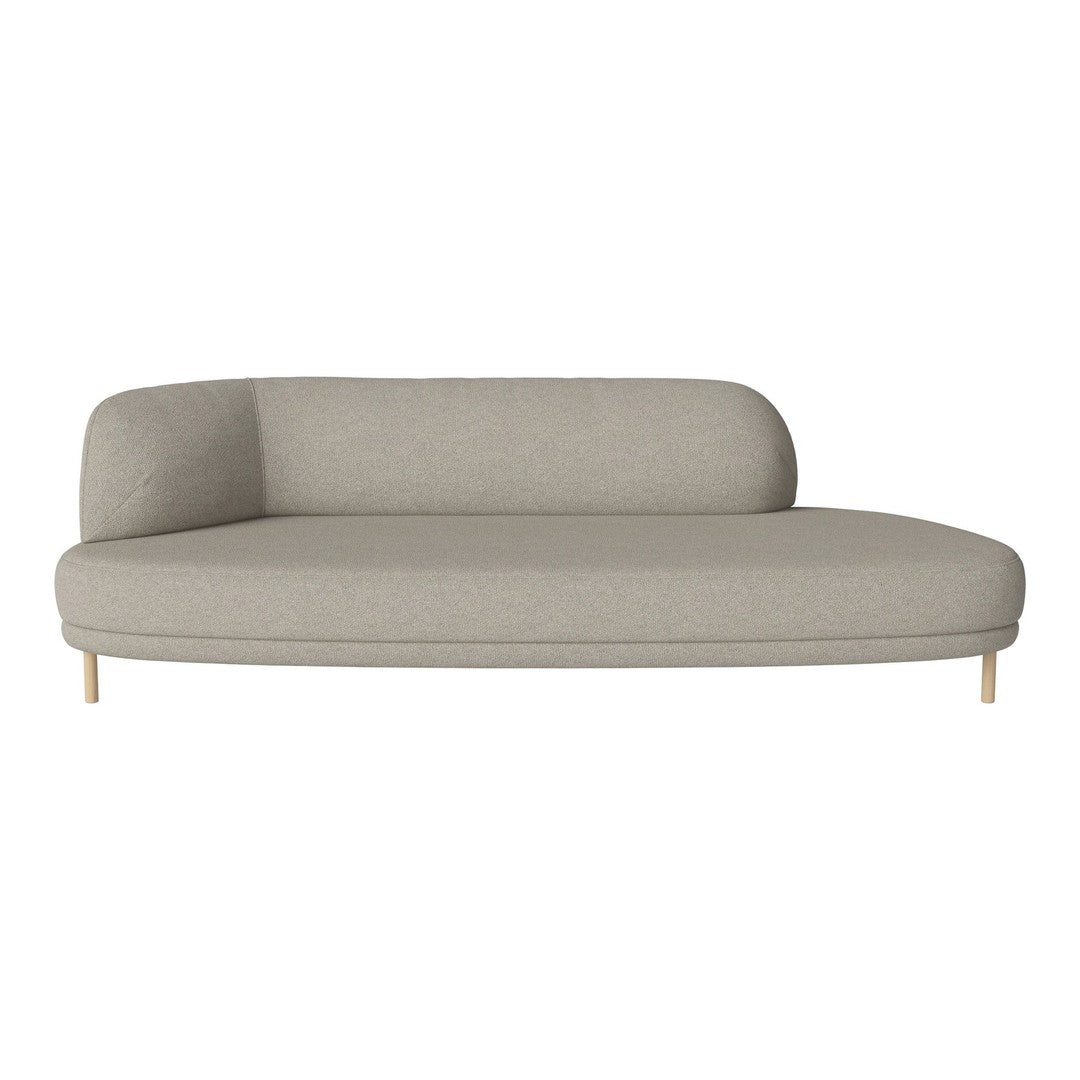 Luxe light gray curved sofa with smooth texture and minimalist design, featuring natural wood legs for a modern look.