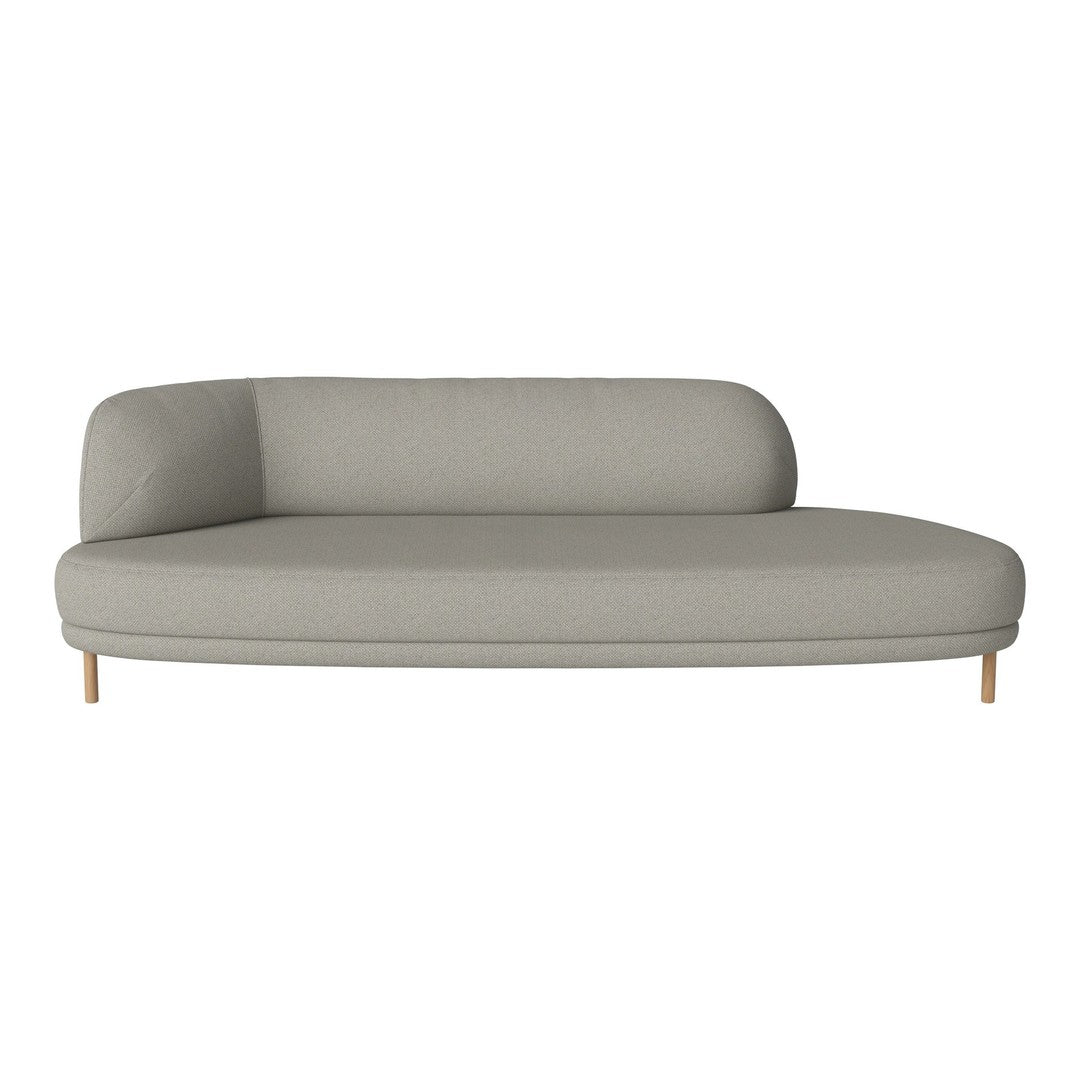 Light gray curved sofa with smooth fabric and wooden legs, perfect for modern interiors. Minimalistic and stylish design.