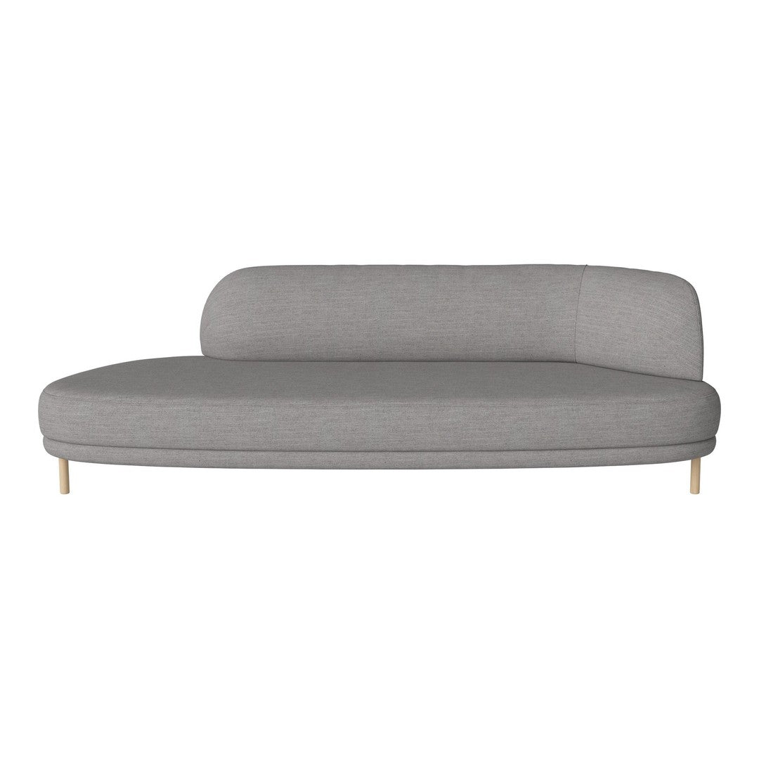 Modern gray sofa with a smooth, curved design and light wooden legs, perfect for contemporary spaces.