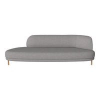 Gray modern couch with sleek, curved design and natural wood legs, featuring a smooth, solid fabric texture.