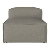 Gray upholstered ottoman with a textured fabric and clean lines, perfect for modern home decor.
