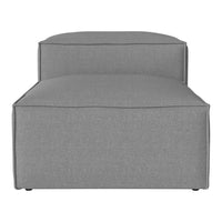 Gray upholstered ottoman with a smooth, clean design and no visible patterns, perfect for modern decor.
