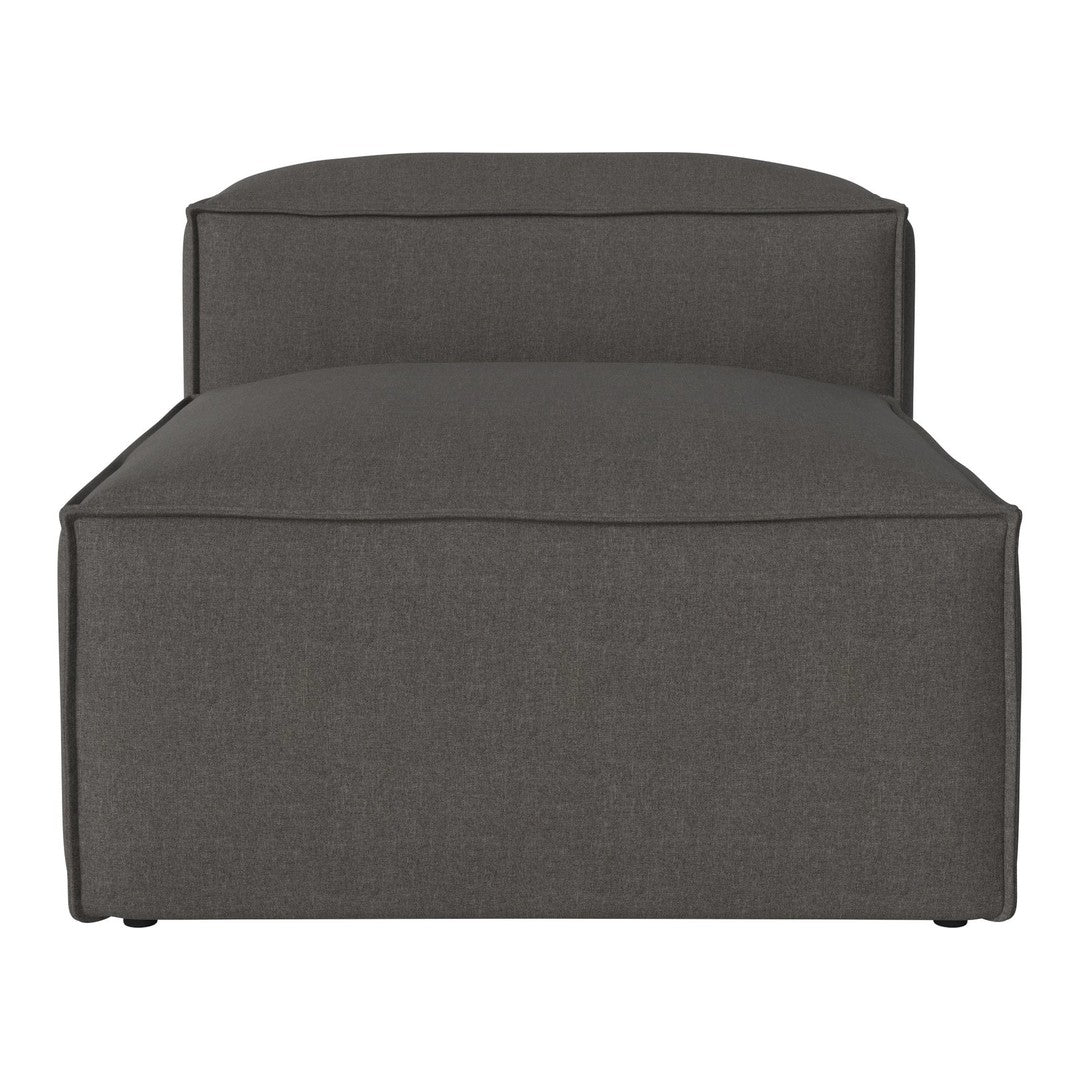 Gray upholstered ottoman with a sleek, modern design and subtle texture. Ideal for contemporary living spaces.