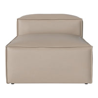 Beige minimalist lounge chair with smooth, uniform fabric and clean lines, perfect for modern home decor.