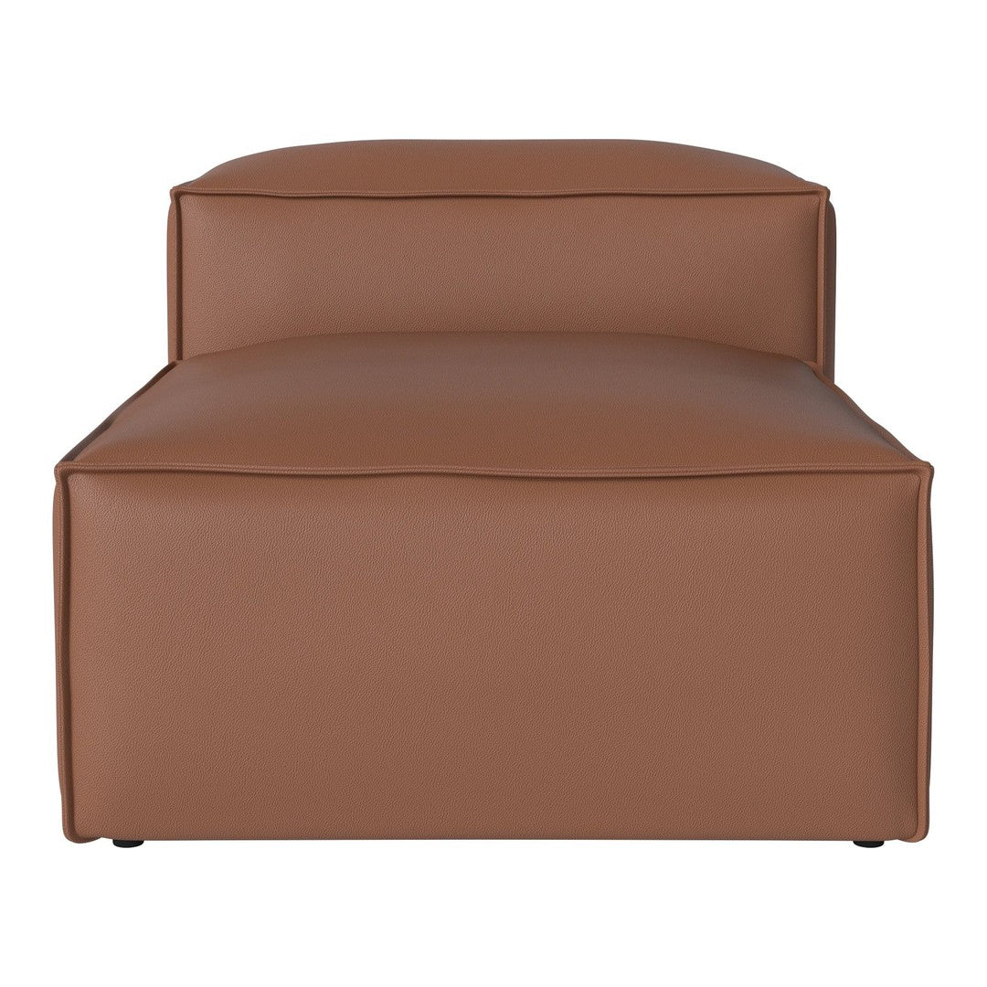 Brown faux leather lounge chair with a minimalist design and smooth, contemporary silhouette. Perfect for modern decor.