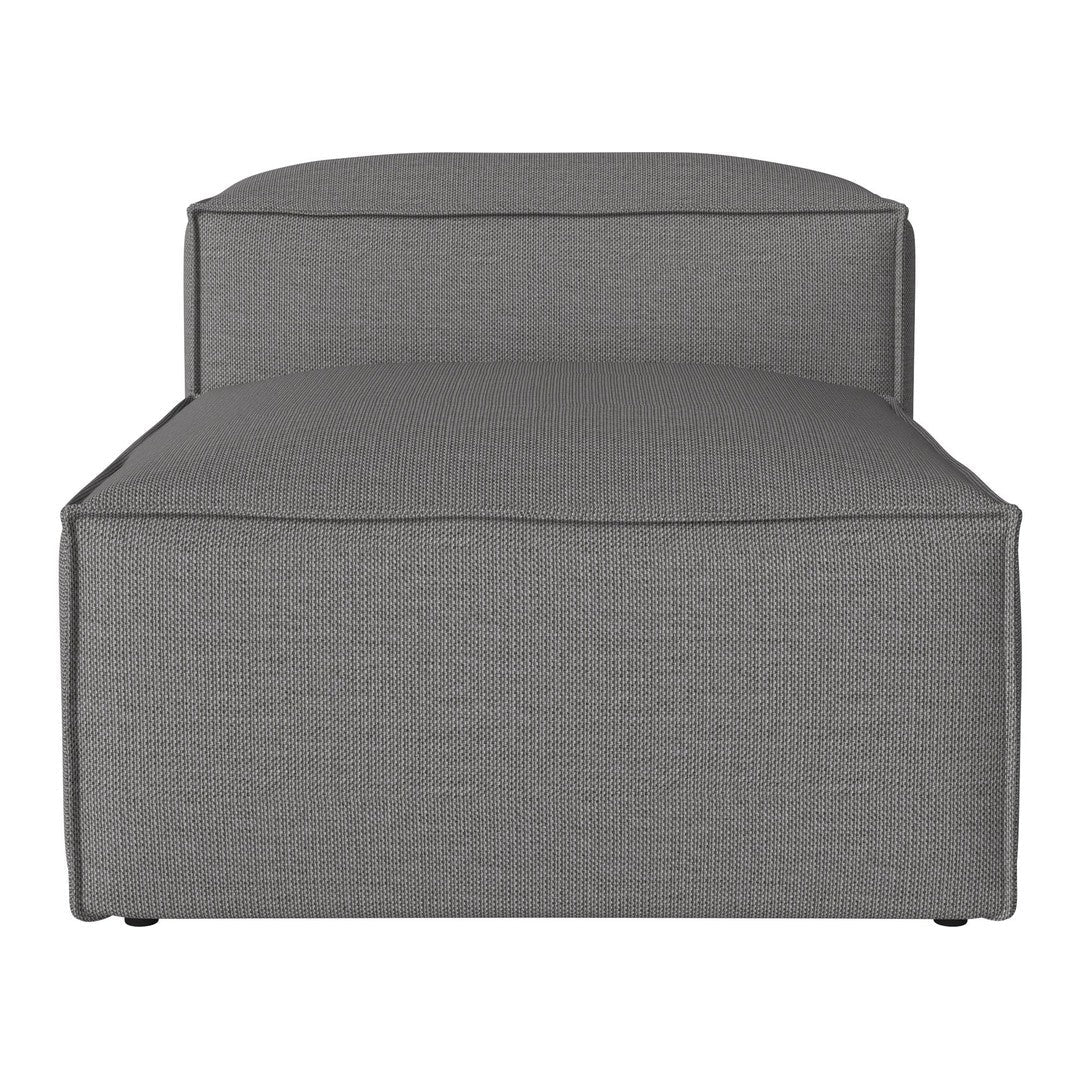 Gray upholstered chair with a subtle woven texture, featuring a clean, minimalist design.