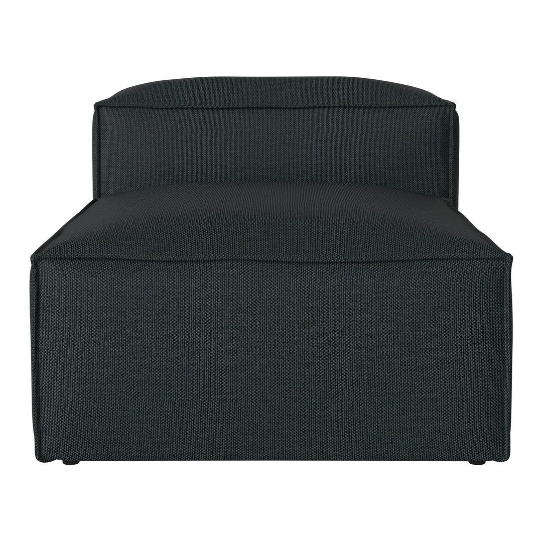 Black upholstered lounge chair with a textured pattern and a sleek, modern design. Perfect for contemporary decor.