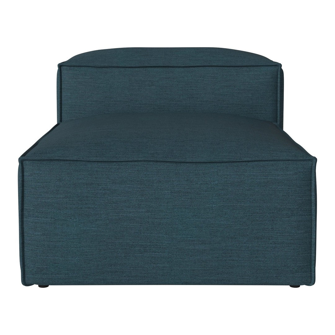 Teal textured upholstery chaise lounge with minimalist design, offering a modern and stylish accent for any space.