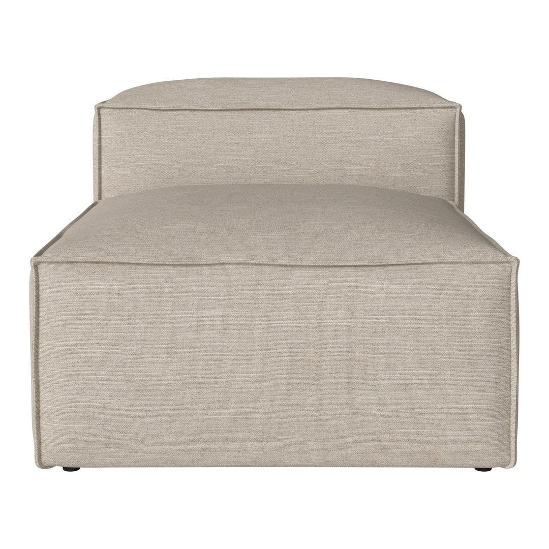Beige upholstered accent chair with a textured fabric and clean lines, perfect for modern interiors.