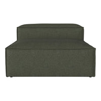 Green upholstered lounge chair with a sleek, minimalist design and subtle texture. Ideal for modern decor.