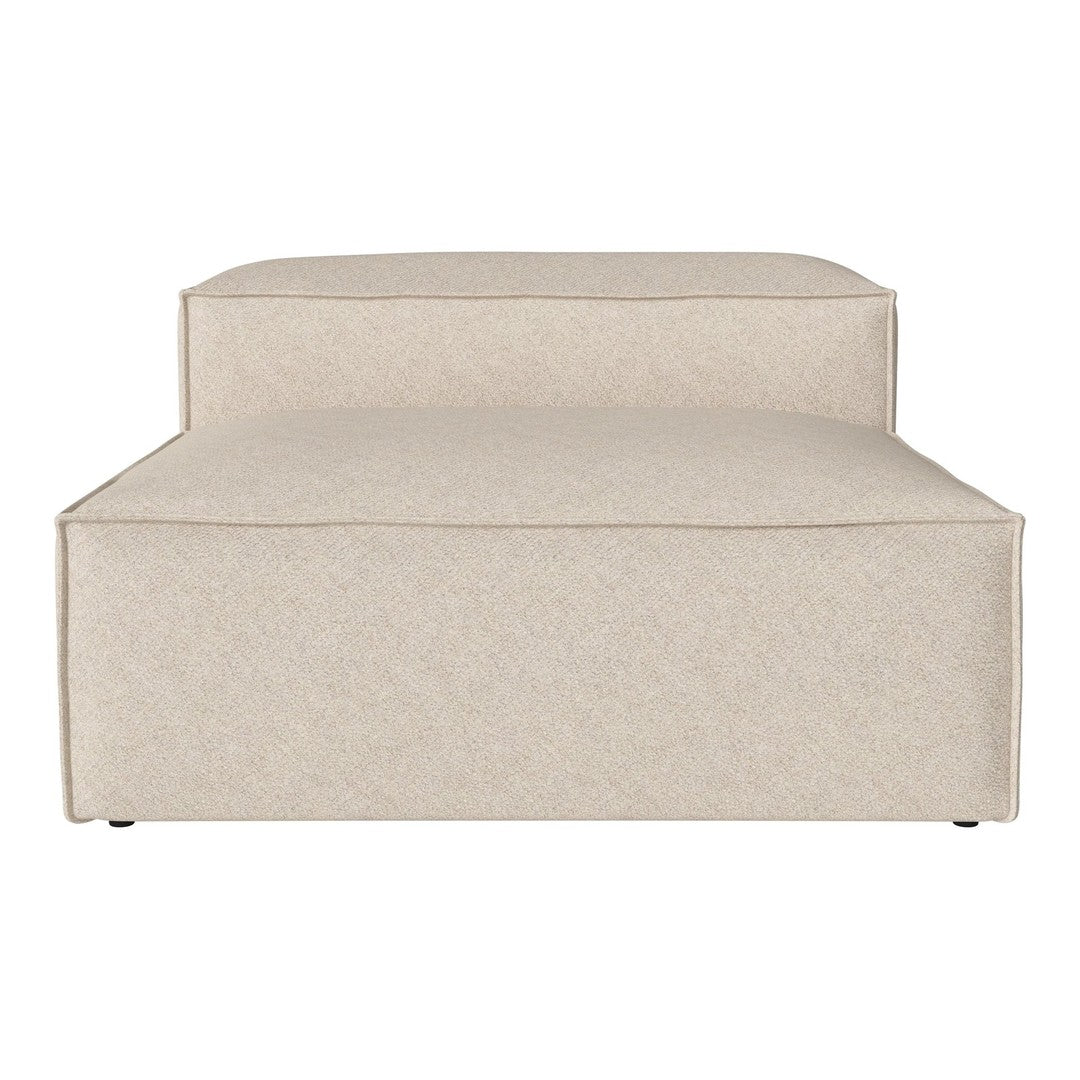 Beige upholstered modular lounge chair with subtle textured pattern and clean lines, ideal for modern interiors.