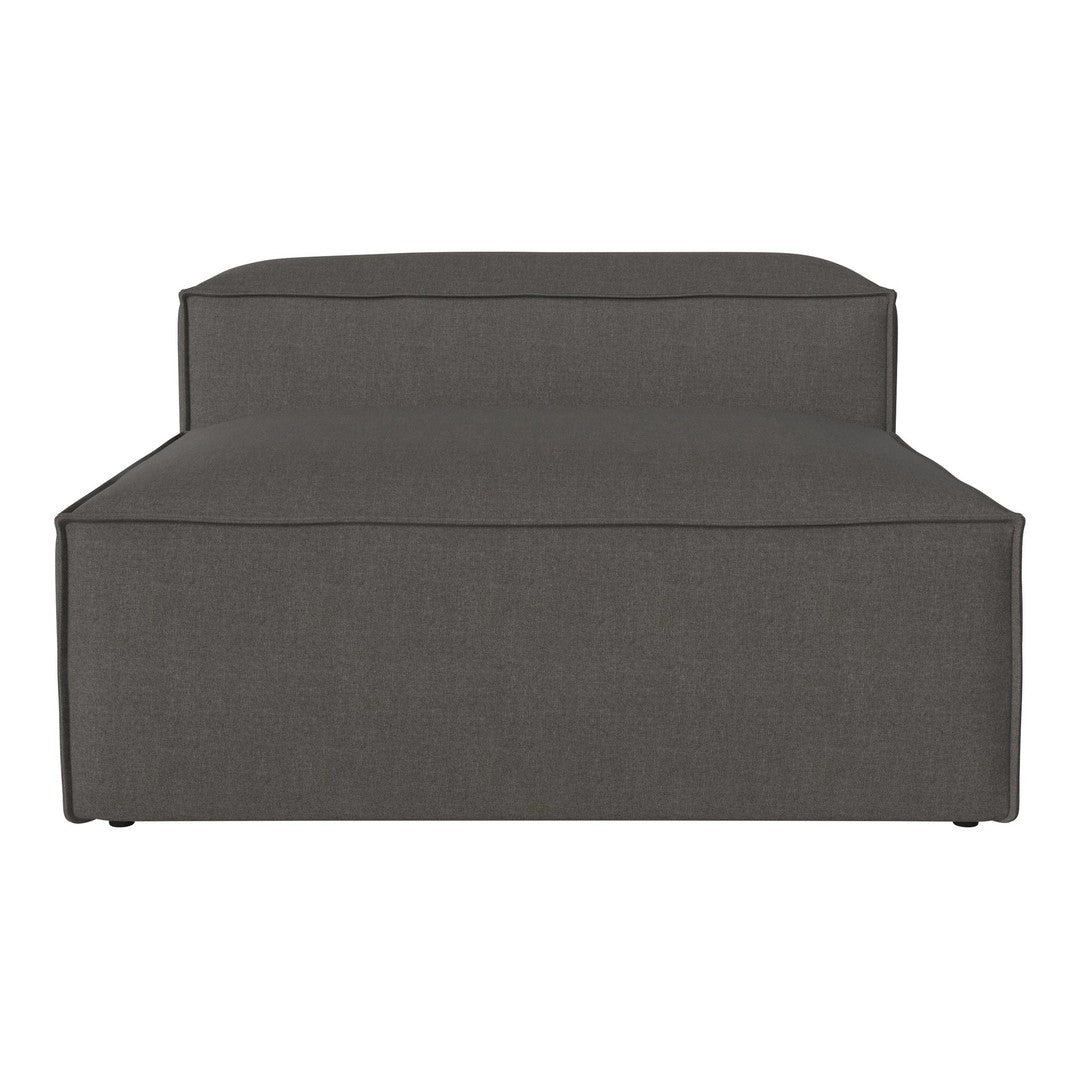 Modern dark gray sofa with a sleek, minimalist design featuring solid fabric and clean lines. Perfect for contemporary decor.