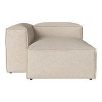 Beige, textured fabric corner chaise with clean lines and contemporary design. Perfect for modern living spaces.