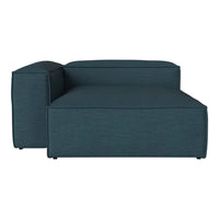 Teal sectional sofa with a smooth, textured fabric and minimalist design. Perfect for modern living spaces.