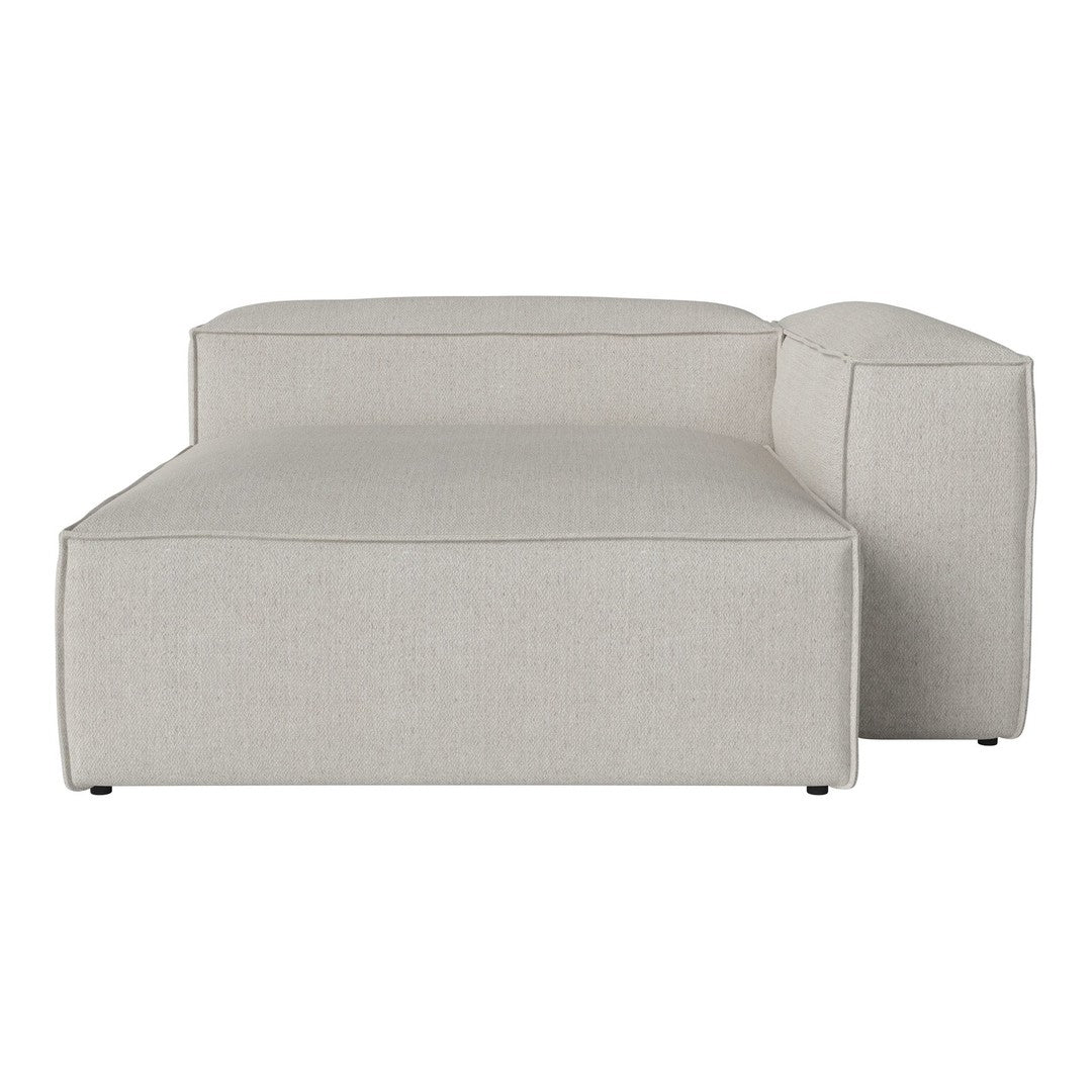 Light gray upholstered sectional sofa with a minimalist, modern design and clean lines. Ideal for contemporary decor.