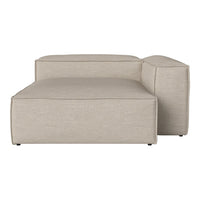 Beige, minimalist L-shaped sofa with a smooth, textured fabric and modern design for contemporary interiors.