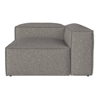 Gray upholstered sectional sofa with a textured, woven pattern, featuring clean lines and a modern design.