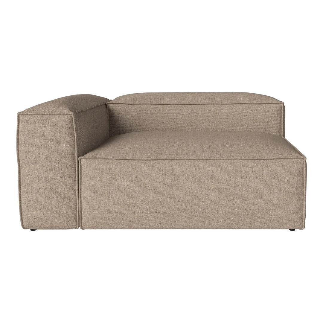 Tan fabric sectional sofa with a modern, minimalist design and clean lines. Perfect for contemporary interiors.
