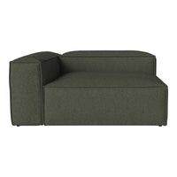 Dark green, modern sectional sofa with a sleek, geometric design and textured fabric. Perfect for contemporary living spaces.