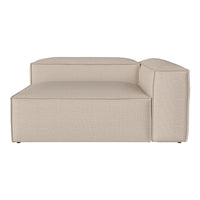 Beige fabric sectional couch with a simple, textured pattern and clean lines, perfect for modern living spaces.