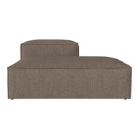 Modern brown upholstered chaise lounge with a smooth texture and minimalist design. Perfect for contemporary decor.