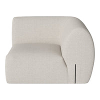 Textured off-white fabric sofa with a rounded design and subtle linear accents. Clean and modern aesthetic.