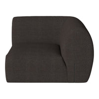 Dark charcoal upholstered sofa with a smooth, curved design and subtle texture, adding modern elegance to any space.