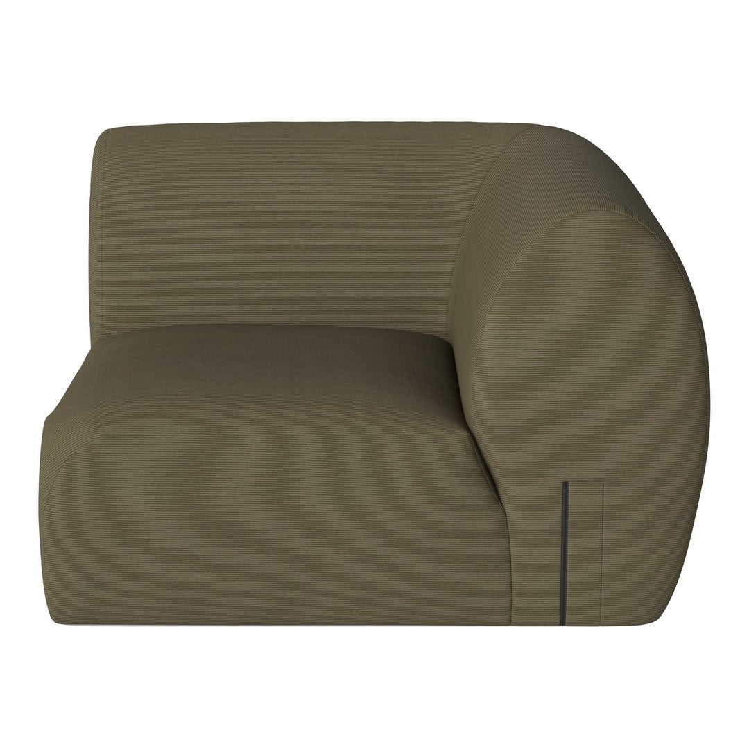 Olive green curved sofa with a textured pattern, perfect for modern living spaces.