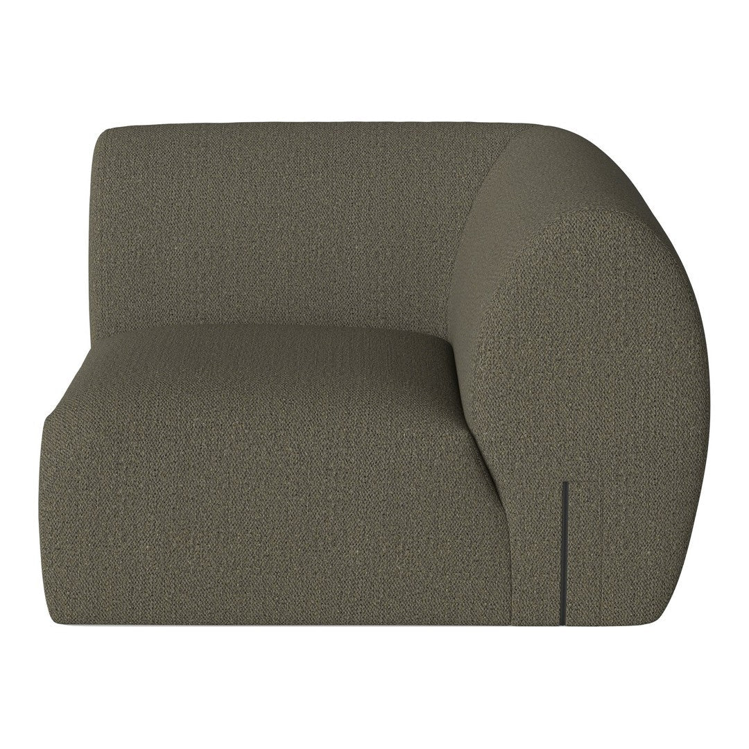 Olive green, textured upholstery with a curved design and subtle pattern, perfect for modern decor.